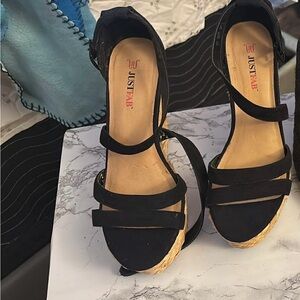 JustFab Black Strappy Espadrille Wedge Sandals